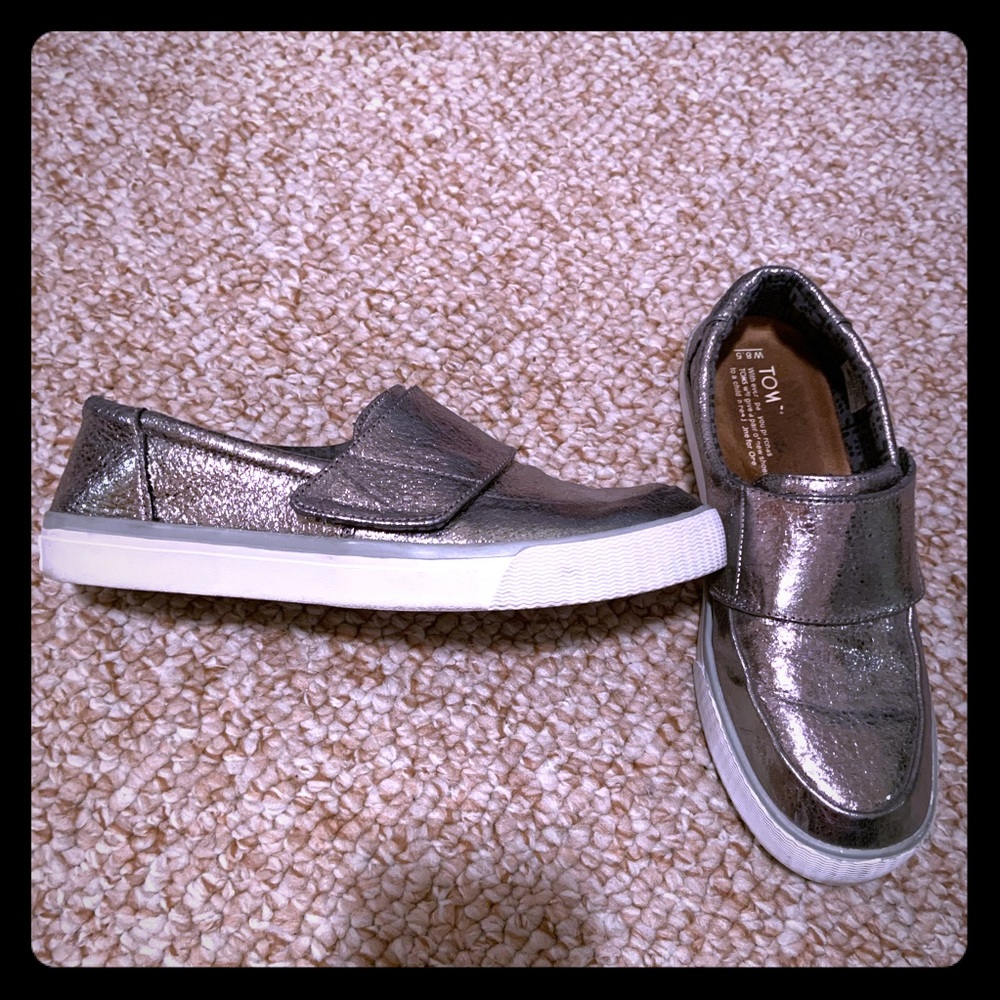 TOMS silver leather loafers